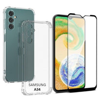 Shockproof Clear Case Pouch and 9D Tempered Glass Protector for Samsung A34