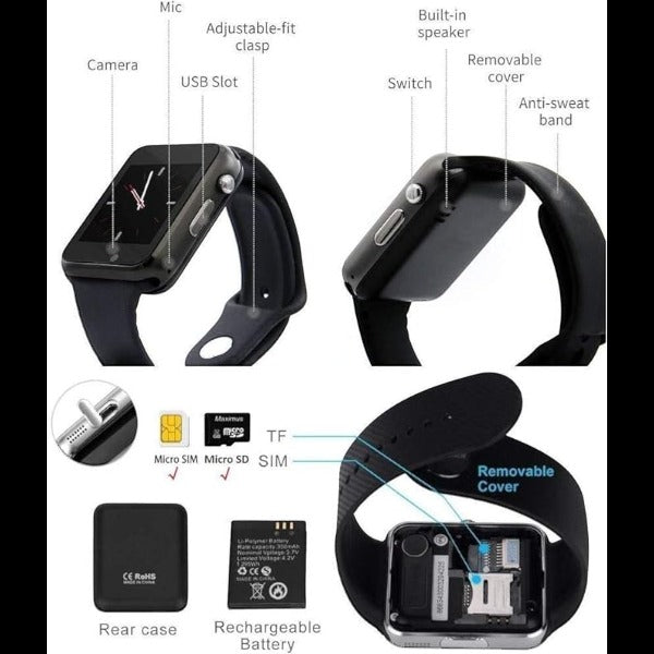 A1 - Smart Watch Mobile Inbuild Camera Supporting 3G/4G SIM - Black