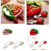 Strawberry Shaped Kids Silicone Tableware Set Spoon, Fork & Plate with Straw