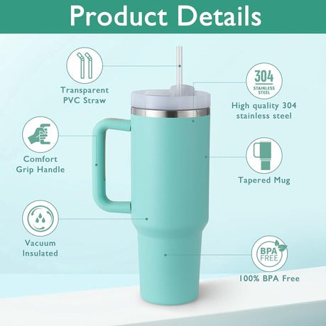 1.2L Tumbler with Handle Straw Lid, Stainless Steel Travel Mug