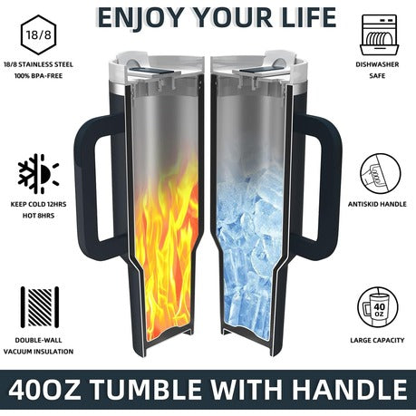 1.2L Tumbler with Handle Straw Lid, Stainless Steel Travel Mug