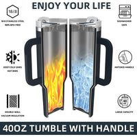 1.2L Tumbler with Handle Straw Lid, Stainless Steel Travel Mug