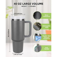 1.2L Tumbler with Handle Straw Lid, Stainless Steel Travel Mug