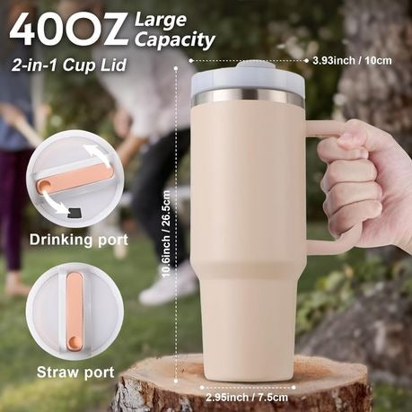 1.2L Tumbler with Handle Straw Lid, Stainless Steel Travel Mug