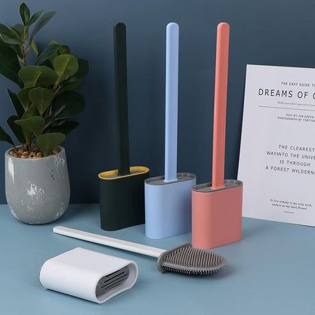 Wall Mountable Silicon Bristles Toilet Brush and Holder