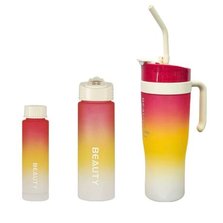 3-Piece Water Bottles with Handle & Straw in Dazzling Colors