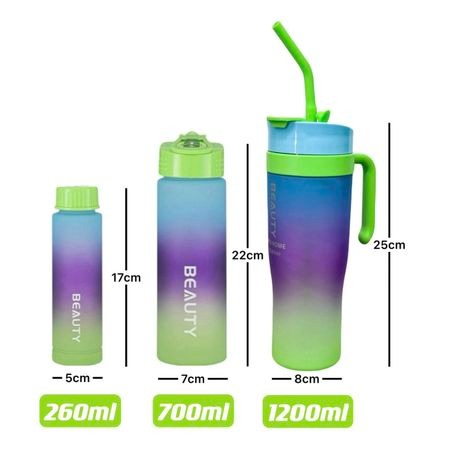 3-Piece Water Bottles with Handle & Straw in Dazzling Colors