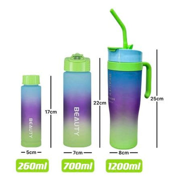 3-Piece Water Bottles with Handle & Straw in Dazzling Colors