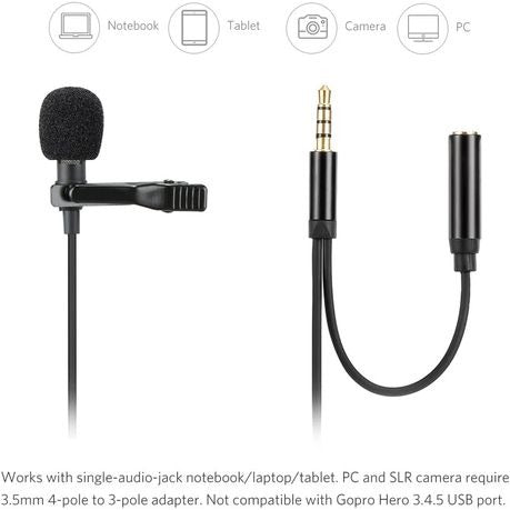 Techme 3.5mm Aux & 3.5mm Jack Lavalier Omni-Directional Microphone with Bag