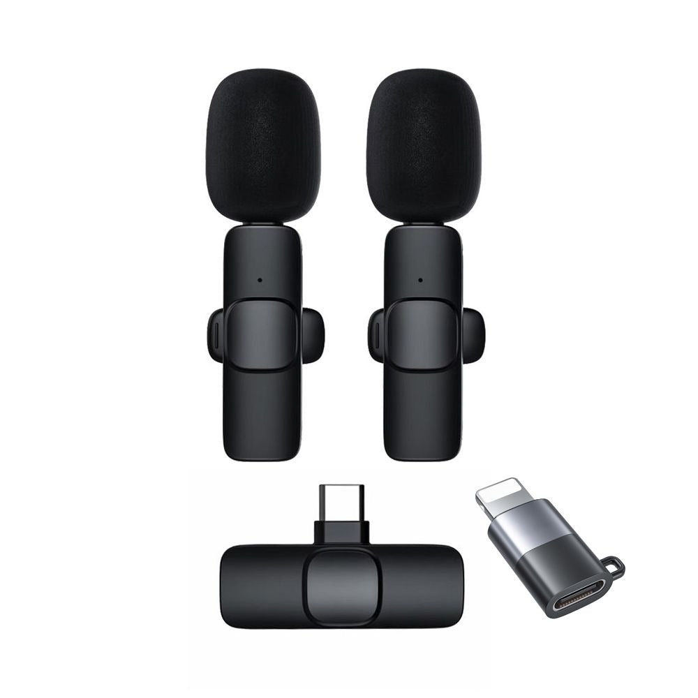 Dual Wireless Microphones with Type-C Receiver + Lightning Adapter