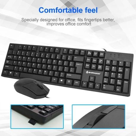 Shipadoo D160 USB Wired Splash Proof Home Office Keyboard & 10000 DPI Mouse