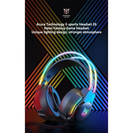 Neon Magic RGB Lighting Noise Reduction Wired Headphon Onikuma X26 3.5mm