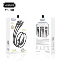 3 IN 2 USB to Type-C Transfer Port Fast Charging Cable and Charging Adaptor