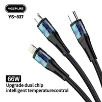 3 IN 2 USB to Type-C Transfer Port Fast Charging Cable and Charging Adaptor