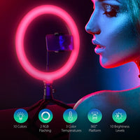 2-in-1 20cm Multi-Colour RGB Ring Light w/ & Adjustable 2.1m Tripod Stand