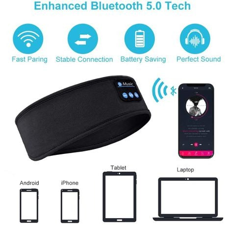 Bluetooth Sports Headband Headphones with Built-in Thin Speaker - Black