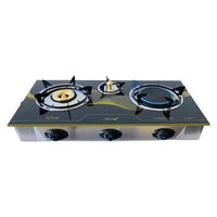 3-Burner Tempered Glass Panel Gas Stove with Heat Distribution Plate
