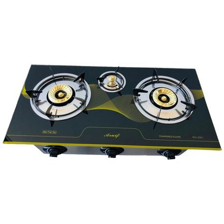 3-Burner Tempered Glass Panel Gas Stove with Auto-Ignition