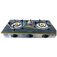 3-Burner Tempered Glass Panel Gas Stove with Auto-Ignition