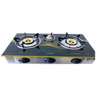 3-Burner Tempered Glass Panel Gas Stove with Auto-Ignition