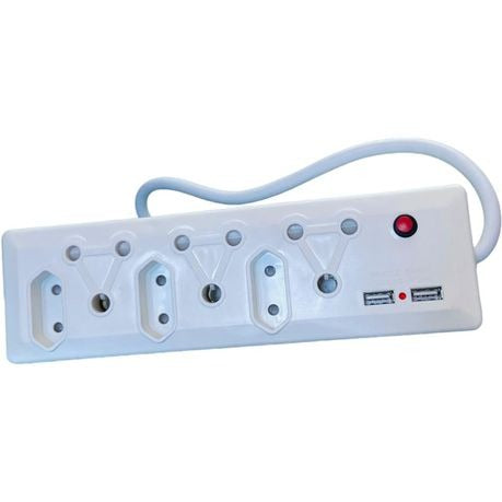 8 Way Multi Plug Power Adaptor, Euro & 2 x USB Charger 1A