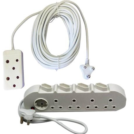 9 Way Multi Plug Power Adaptor & 15m Extension Cord with a 2-Way Multiplug