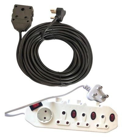 7 Way Multi Plug Power Adaptor & Black 20m Extension Cord