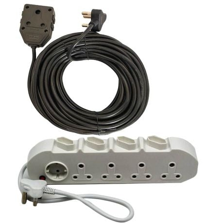 9 Way Multi Plug Power Adaptor & Black 10m Extension Cord