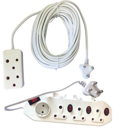7 Way Multi Plug Power Adaptor & 15m Extension Cord with a 2-Way Multiplug