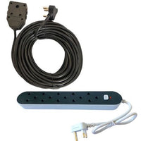 5 Way Multi Plug Power Adaptor & Black 10m Extension Cord