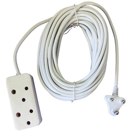 15m Extension Cord with a 2-Way Multiplug - White