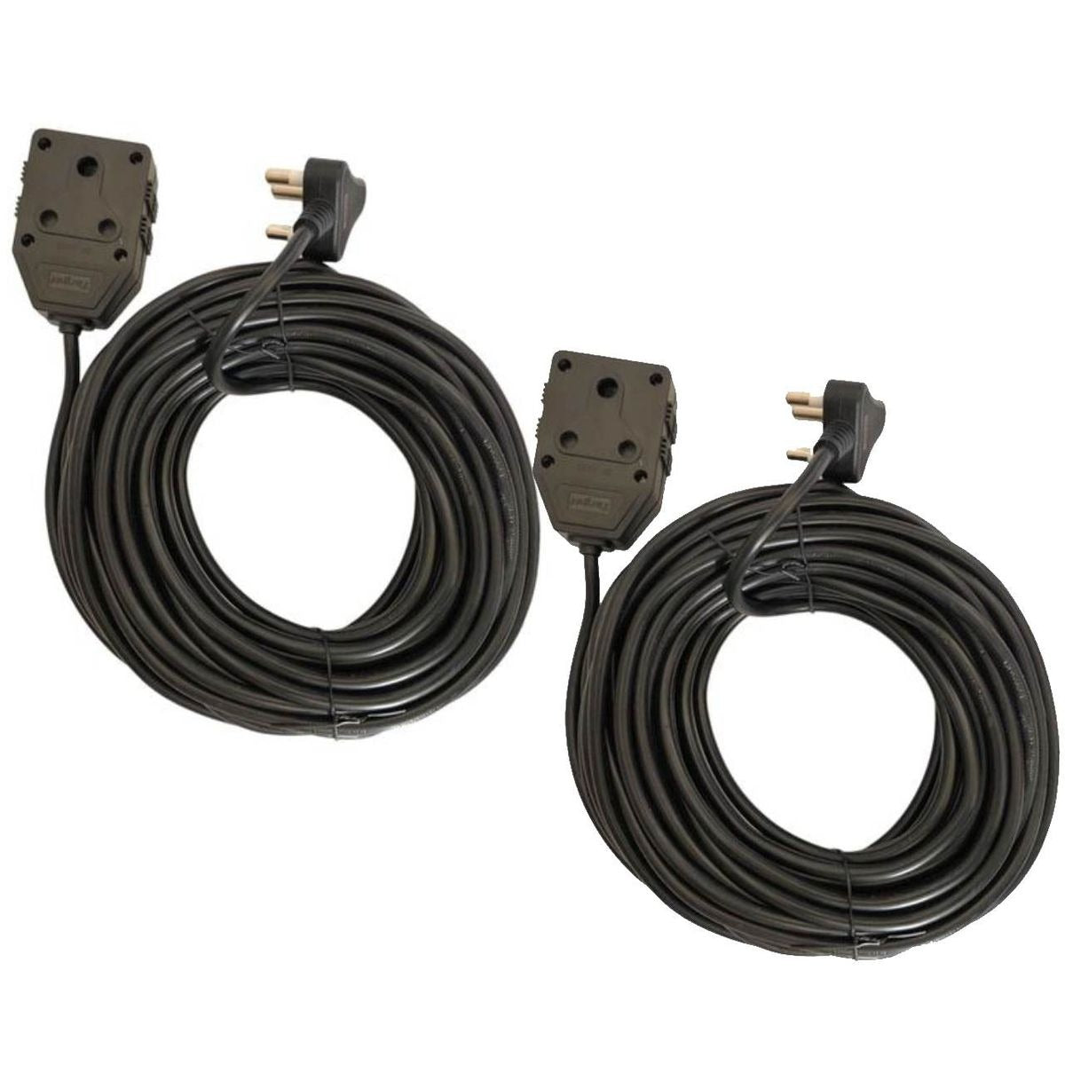 20m & 15m Extension Cord - Black - Pack Of 2