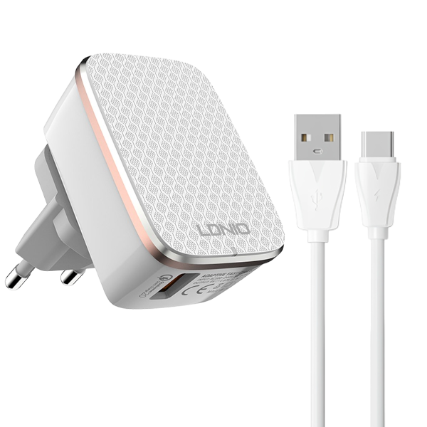 LDNIO - A1204Q - Quick Wall Charger With Type-C Cable - White