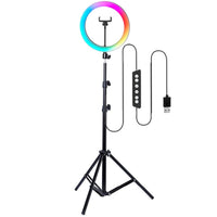 2-in-1 20cm Multi-Colour RGB Ring Light w/ & Adjustable 2.1m Tripod Stand