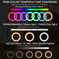 2-in-1 20cm Multi-Colour RGB Ring Light w/ & Adjustable 2.1m Tripod Stand