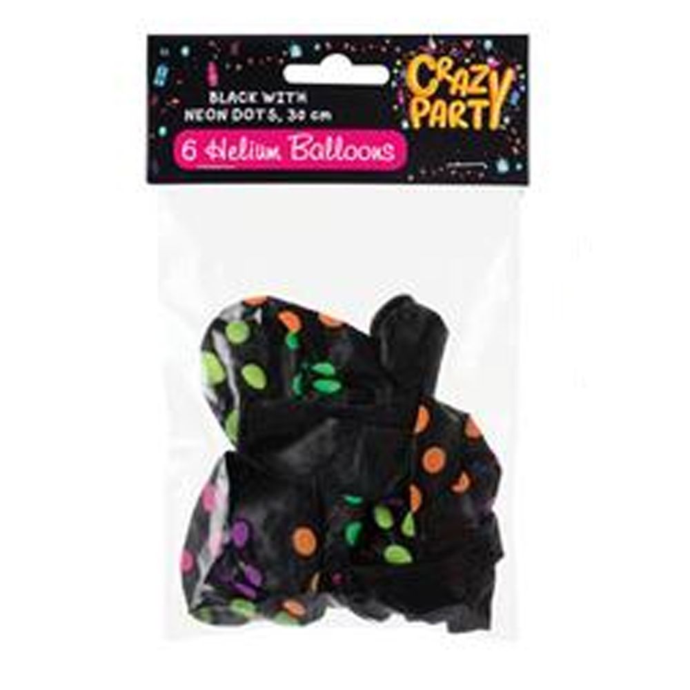 Balloons Helium 6 Black With Dots - 6 Piece