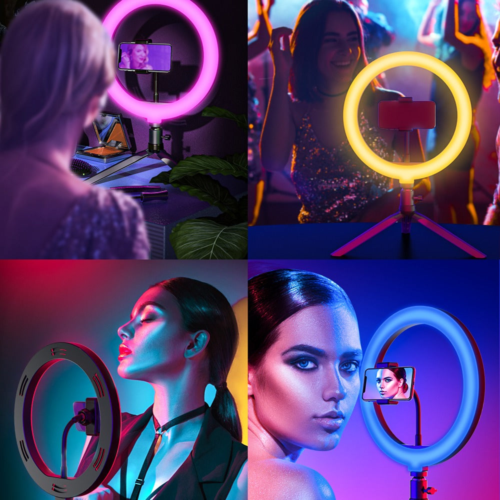 2-in-1 20cm Multi-Colour RGB Ring Light w/ & Adjustable 2.1m Tripod Stand