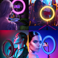 2-in-1 20cm Multi-Colour RGB Ring Light w/ & Adjustable 2.1m Tripod Stand