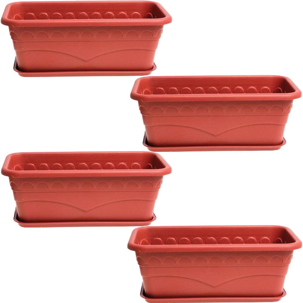 Garden Rectangle Pot Plant With Tray Large Set of 4 (30cm)