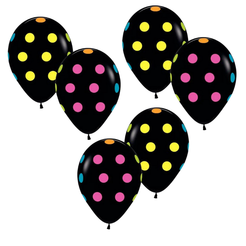 Balloons Helium 6 Piece Per Pack Black/Dots F-01 - 4 Packs