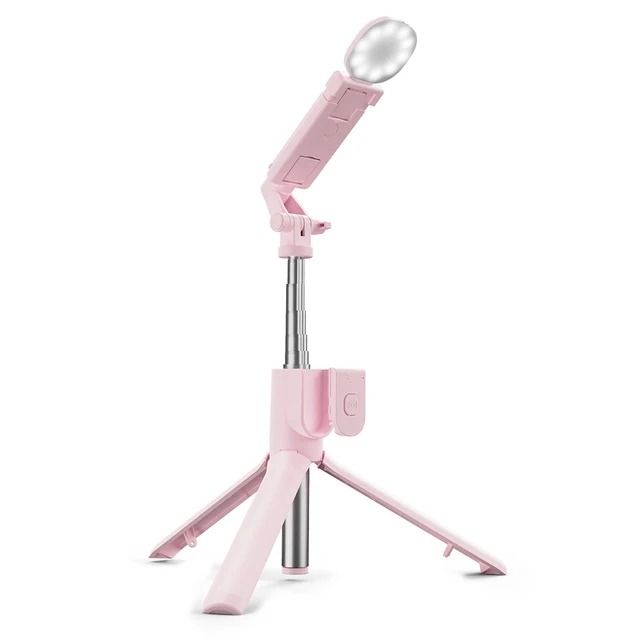 Pink Phone Tripod & Selfie Stick with Light & Remote