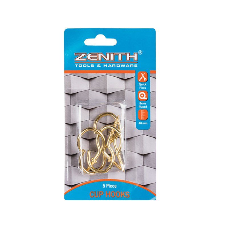 Zenith Cup-Hooks Brass & Plastic 40mm 5pcs Per Pack - 6 Pack