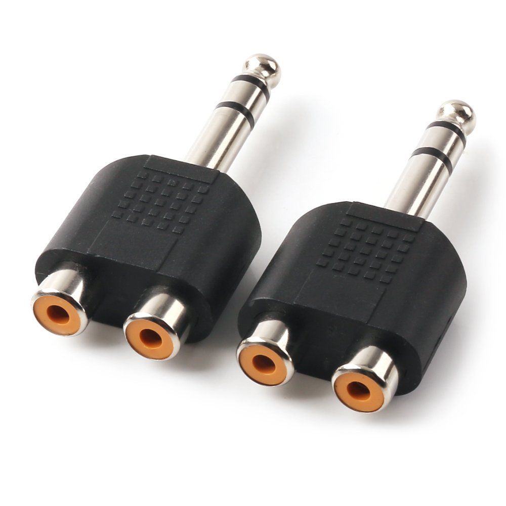 6.3mm Male To 2 x RCA Female Connector Adapter - 2 Pack
