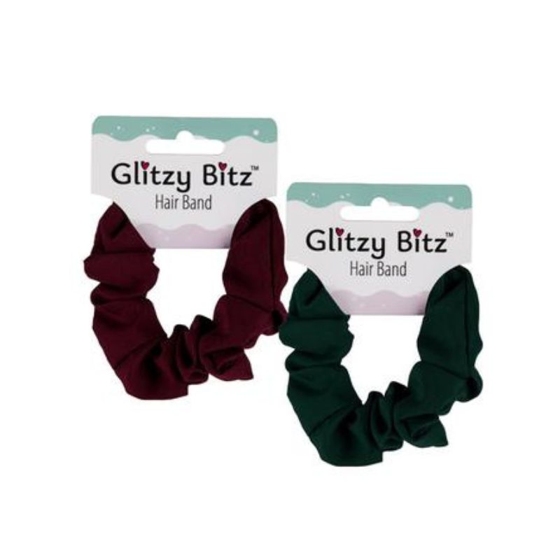 Hair Band Scrunchie Green/Maroon - 2 Pack