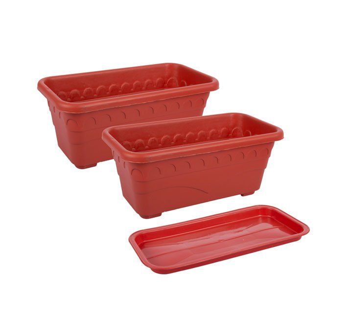 Set of 2 Rectangular Plastic Plant Trough & Tray - 30cm x 16cm x 12cm
