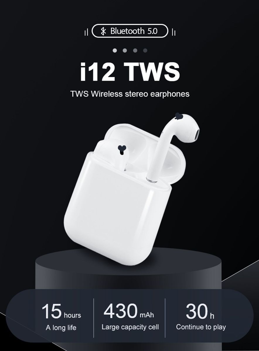 super quality Wireless Earphones Earbuds with Charging Case i12 Pods- whie