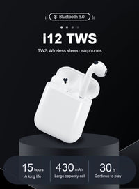 super quality Wireless Earphones Earbuds with Charging Case i12 Pods- whie
