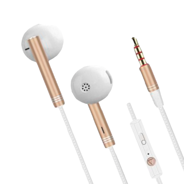KIN - K98 - Alloy Metal Design Earphones With Built-In Controls -White/Gold