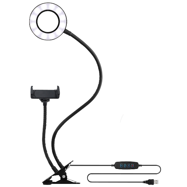 Clip-On Selfie Ring Light With Phone Holder Stand - Black