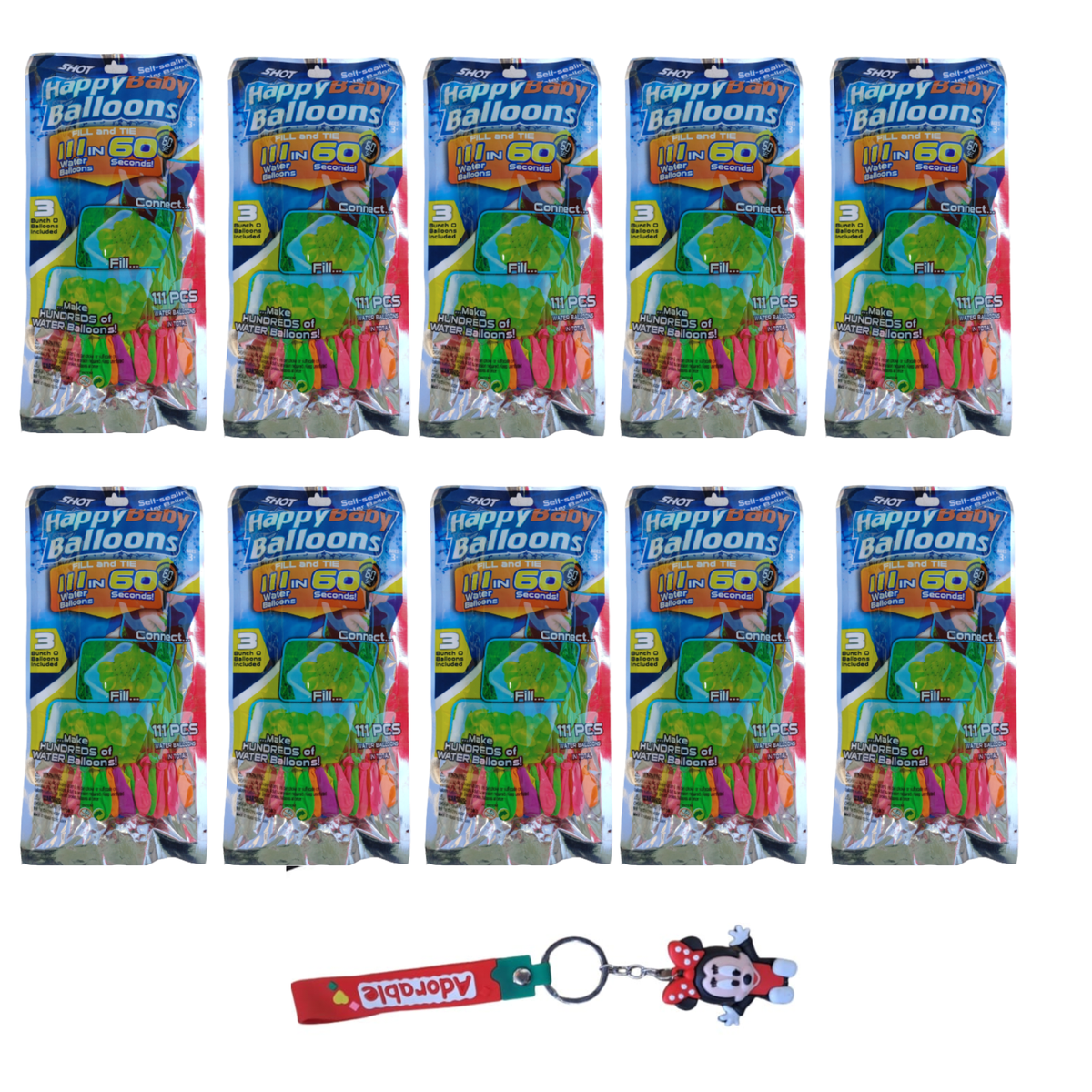 10 Packs 111 Baby Water Balloons with Key Ring